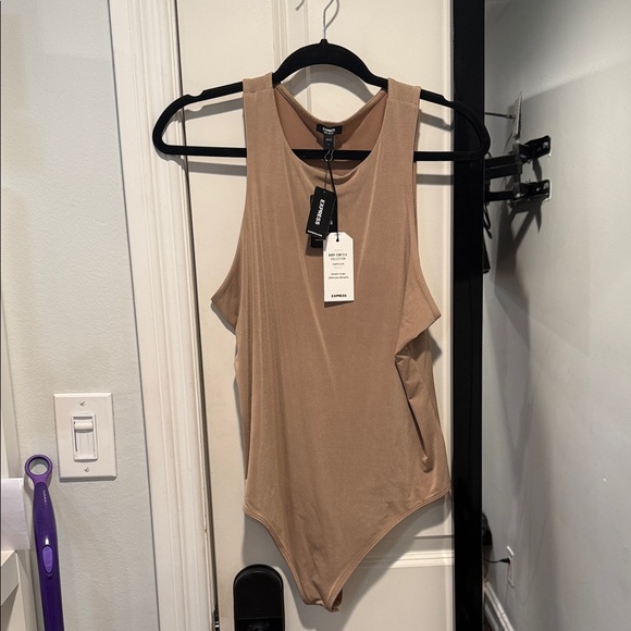 Express Tops - Express Sleeveless Bodysuit in Taupe